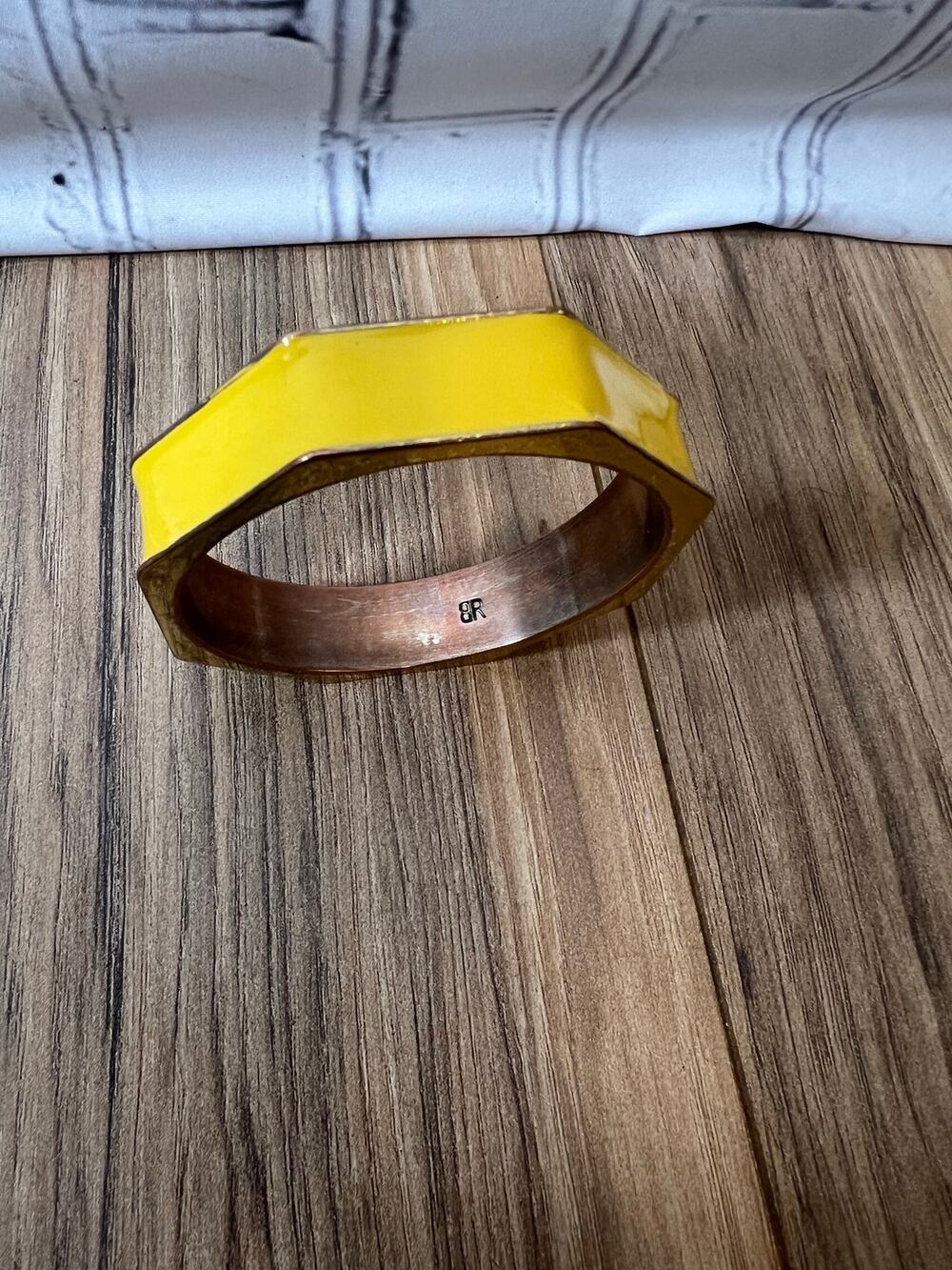 Vintage Banana Republic Yellow Enamel Gold Tone Octagon Bangle Bracelet BR